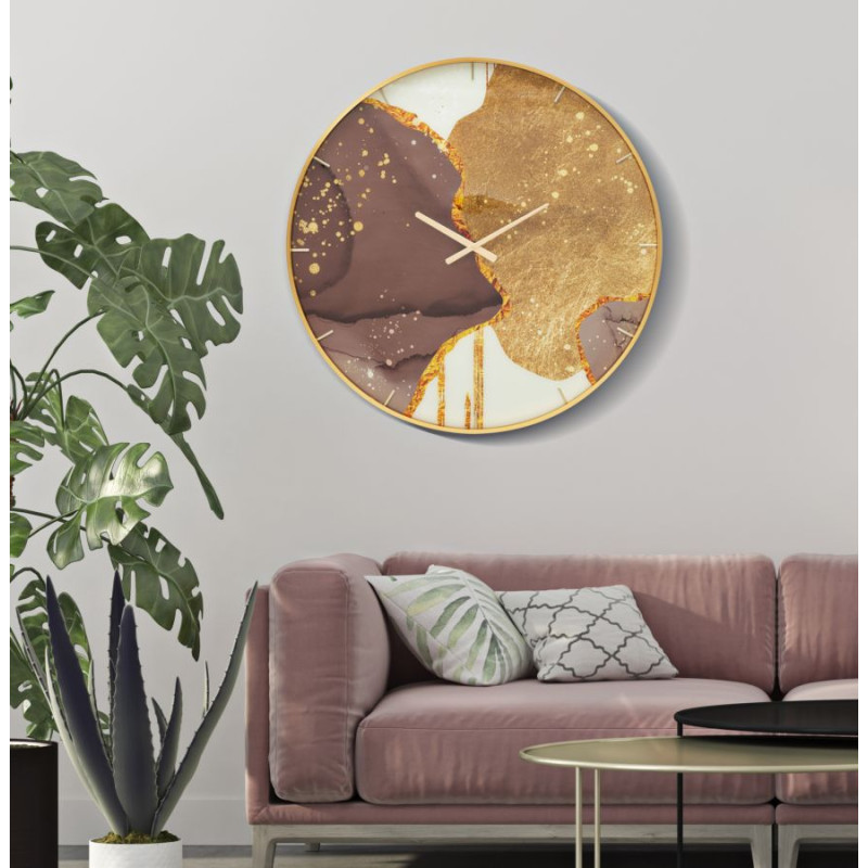 Or de Cristal – Horloge Murale Glam Verre Doré Ø80x5 cm