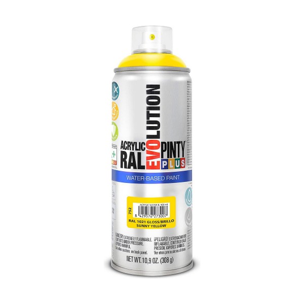 Peinture en spray Pintyplus Evolution RAL 1021 Base d'eau Sunny Yellow 400 ml