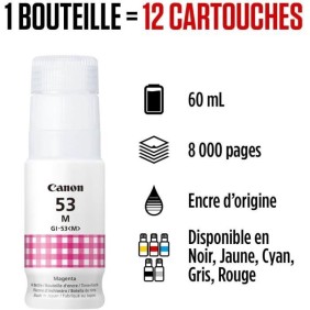 Bouteille d'encre - CANON - GI-53M - Magenta - Compatibilité PIXMA G650 et G550 - (4681C001)