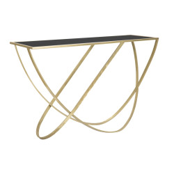 Console Anneau – Métal noir et doré avec plateau miroir 120x40x79 cm