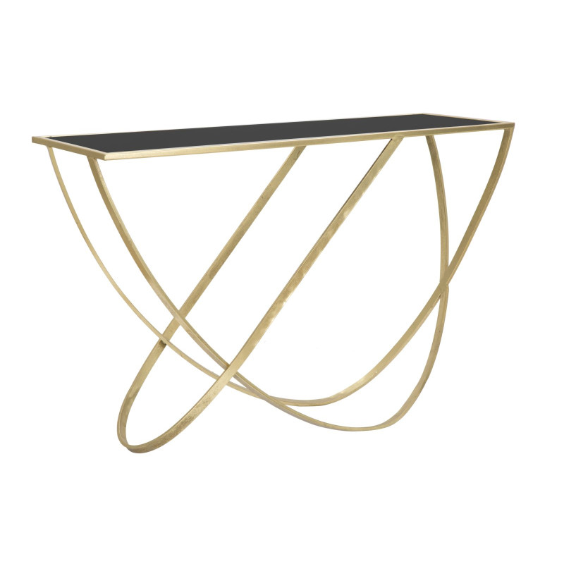 Console Anneau – Métal noir et doré avec plateau miroir 120x40x79 cm