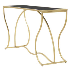 Console Sunshine – Métal doré et plateau verre noir 130x40x75 cm