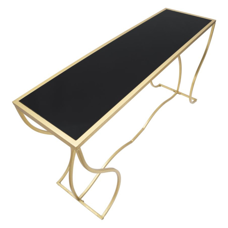 Console Sunshine – Métal doré et plateau verre noir 130x40x75 cm