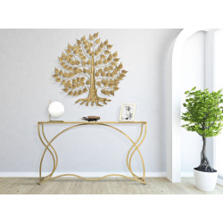 Console Sunshine – Métal doré et plateau verre noir 130x40x75 cm