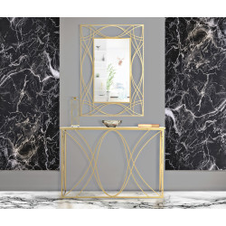 Console Exy – Métal doré et plateau miroir 120x40x80 cm