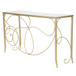 Console Art – Métal doré et plateau miroir 140x40x80 cm