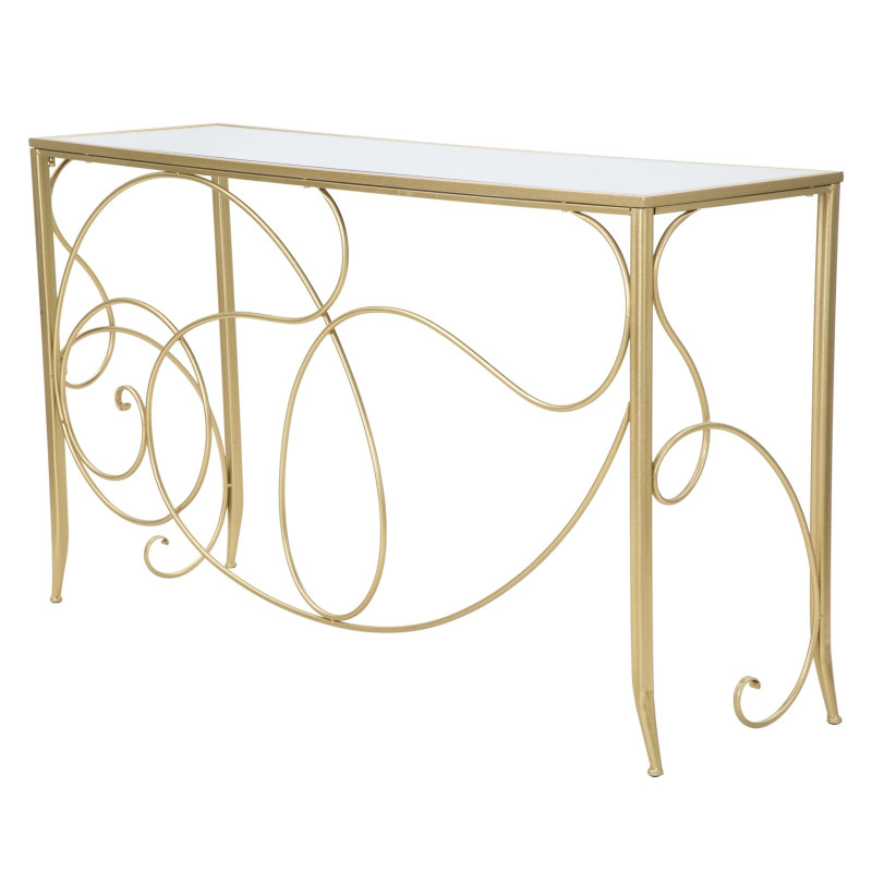 Console Art – Métal doré et plateau miroir 140x40x80 cm