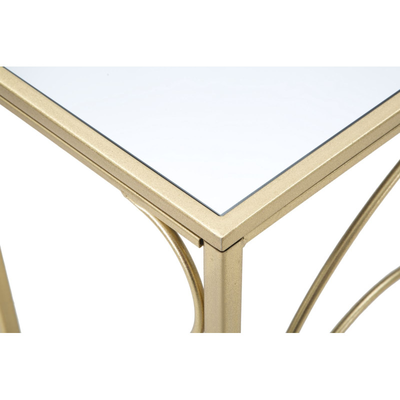 Console Art – Métal doré et plateau miroir 140x40x80 cm