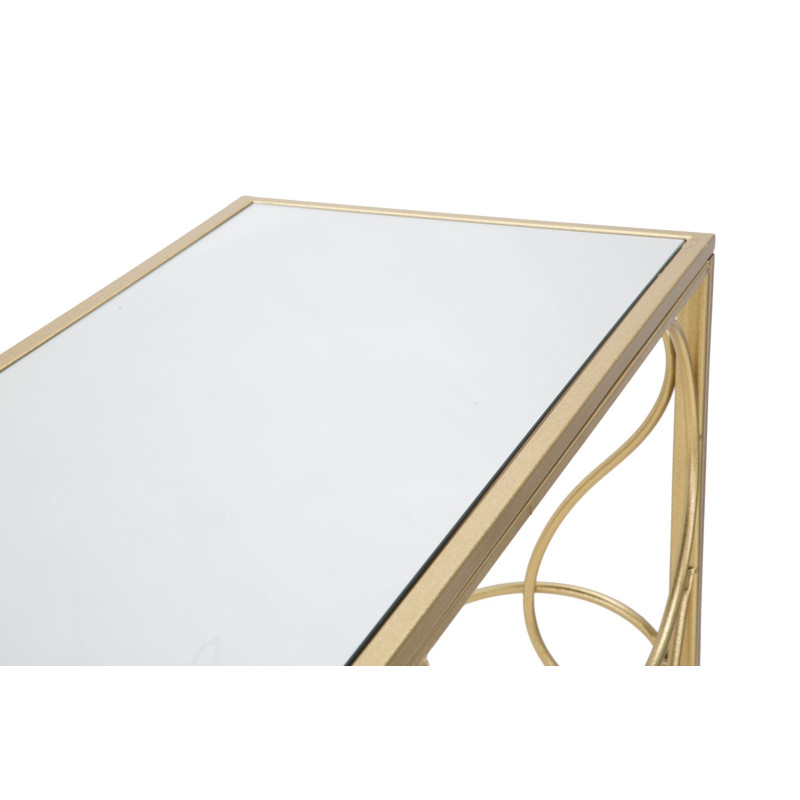Console Art – Métal doré et plateau miroir 140x40x80 cm