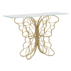 Console Papillon – Metallo dorato e piano in vetro 110x40x76 cm