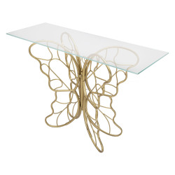 Console Papillon – Métal doré et plateau verre 110x40x76 cm