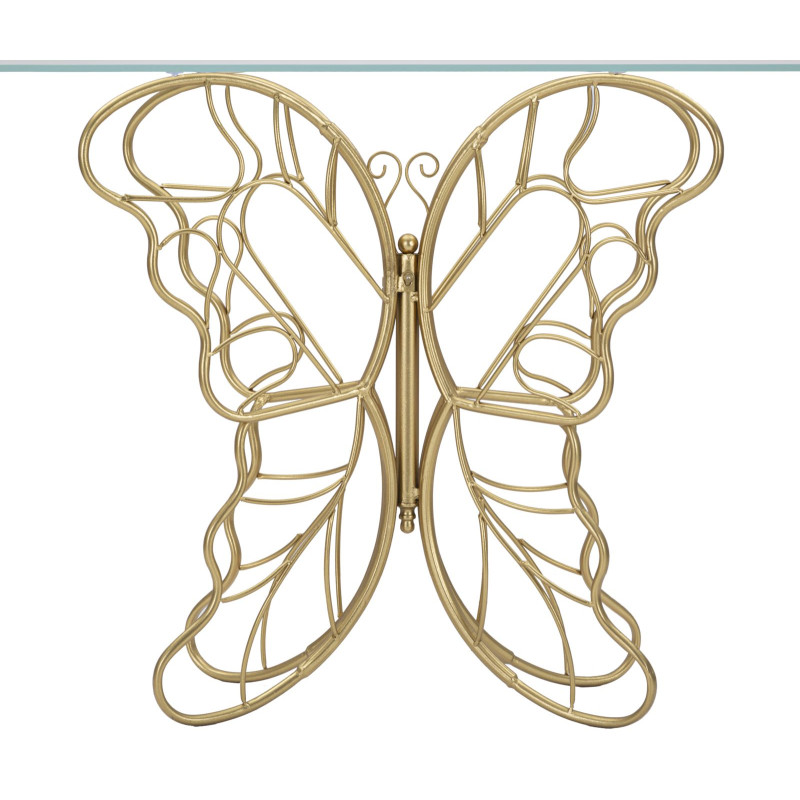 Console Papillon – Métal doré et plateau verre 110x40x76 cm