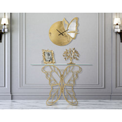 Console Papillon – Métal doré et plateau verre 110x40x76 cm
