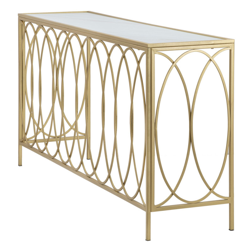 Console Arc Similmarbre – Métal doré et plateau verre 160x40x79 cm