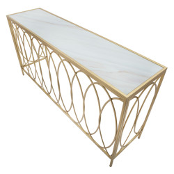 Console Arc Similmarbre – Métal doré et plateau verre 160x40x79 cm