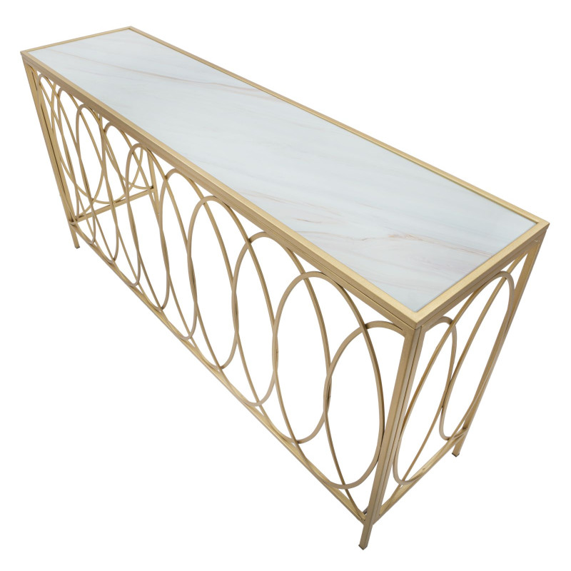 Console Arc Similmarbre – Métal doré et plateau verre 160x40x79 cm