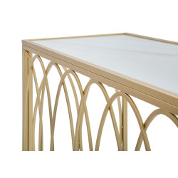 Console Arc Similmarbre – Métal doré et plateau verre 160x40x79 cm