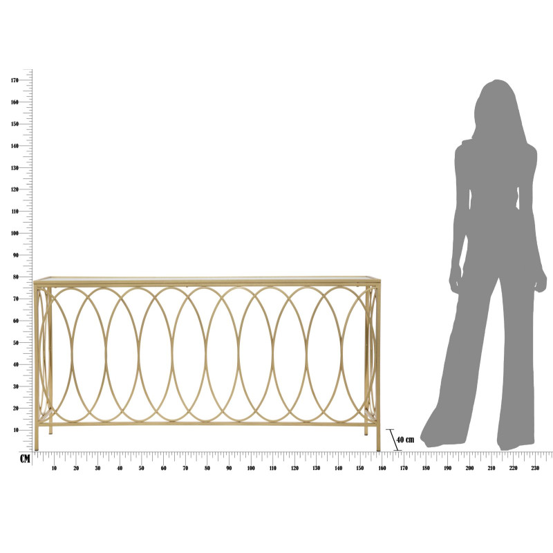 Console Arc Similmarbre – Métal doré et plateau verre 160x40x79 cm