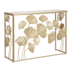 Console Feuille de Fer – Métal blanc et plateau miroir 108x36,5x80 cm
