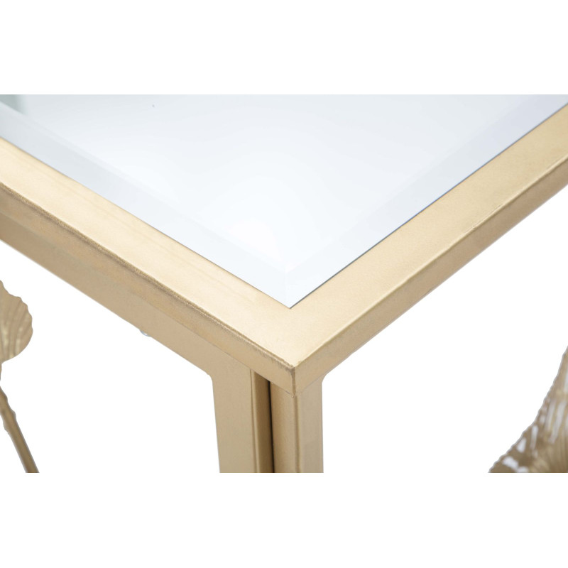 Console Feuille de Fer – Métal blanc et plateau miroir 108x36,5x80 cm