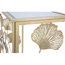 Console Feuille de Fer – Métal blanc et plateau miroir 108x36,5x80 cm