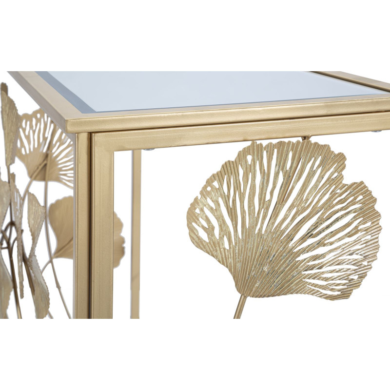 Console Feuille de Fer – Métal blanc et plateau miroir 108x36,5x80 cm