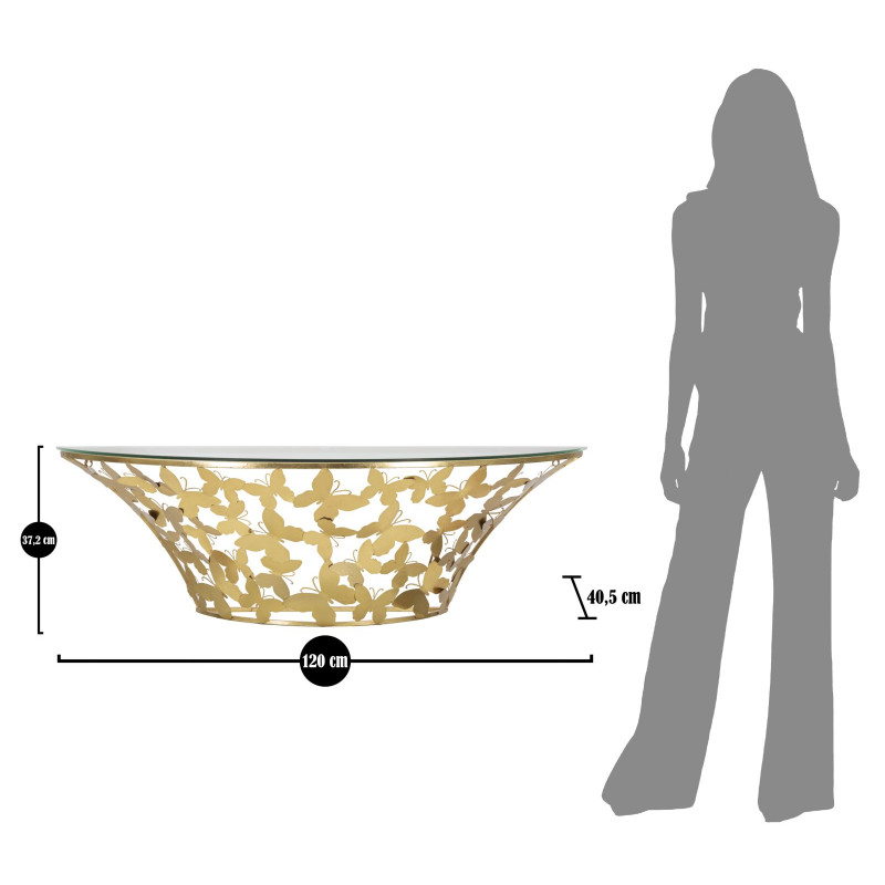 Console Murale Papillons – Métal doré et plateau verre 120x40,5x37,2 cm