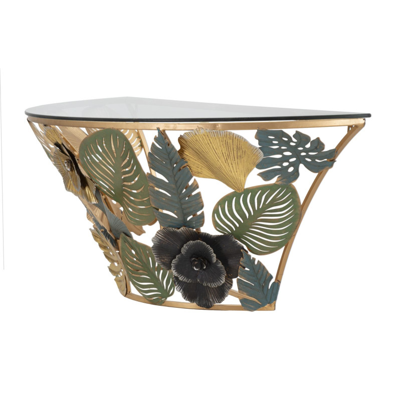 Console Murale Amaz – Métal doré et plateau verre multicolore 120x40,5x37,2 cm