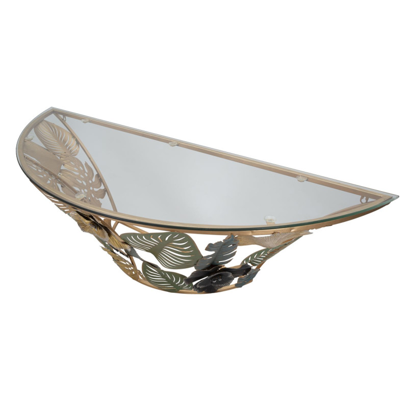 Console Murale Amaz – Métal doré et plateau verre multicolore 120x40,5x37,2 cm