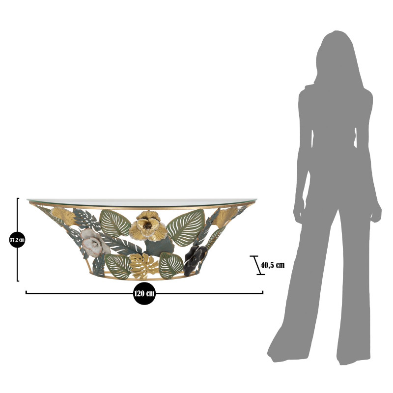 Console Murale Amaz – Métal doré et plateau verre multicolore 120x40,5x37,2 cm