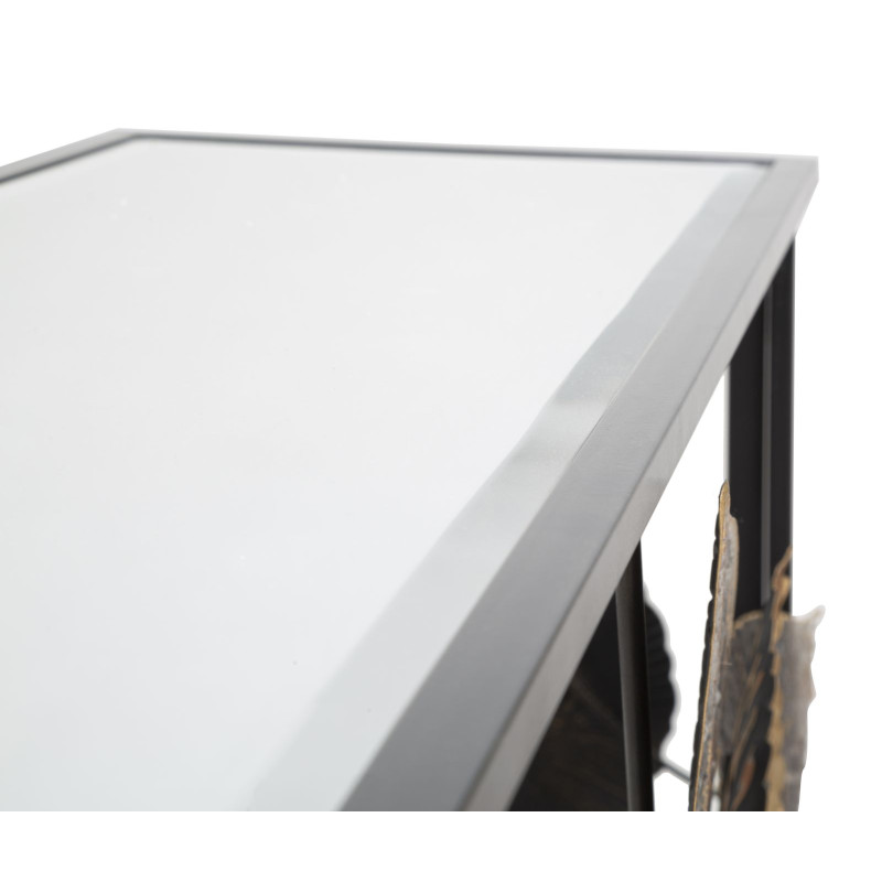 Console Glam Dark – Métal noir et plateau miroir multicolore 111,8x41,9x80 cm