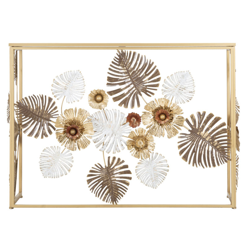 Consola Glam Floris – Metal dorado y tablero de espejo multicolor 113x40x80 cm