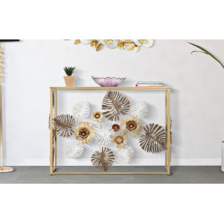 Consola Glam Floris – Metal dorado y tablero de espejo multicolor 113x40x80 cm