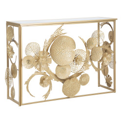 Console Glam Univers – Métal doré et plateau miroir 114x40,5x80 cm