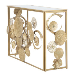Console Glam Univers – Métal doré et plateau miroir 114x40,5x80 cm