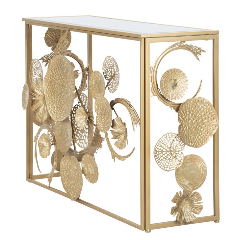 Console Glam Univers – Métal doré et plateau miroir 114x40,5x80 cm