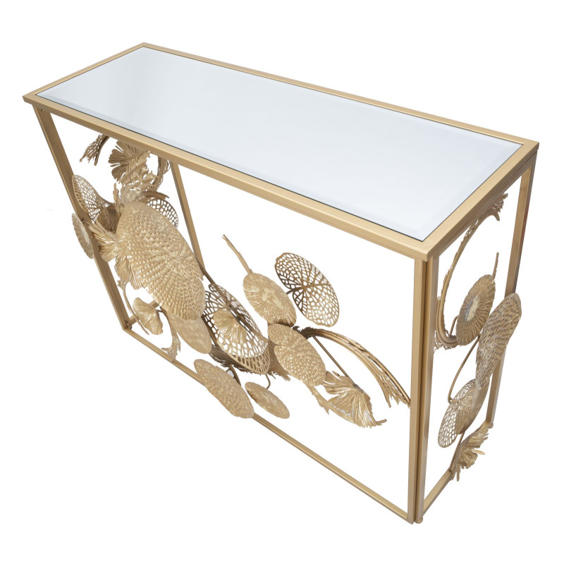 Console Glam Univers – Métal doré et plateau miroir 114x40,5x80 cm