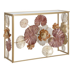 Console Glam Red – Métal doré et plateau miroir multicolore 114x41,5x80 cm
