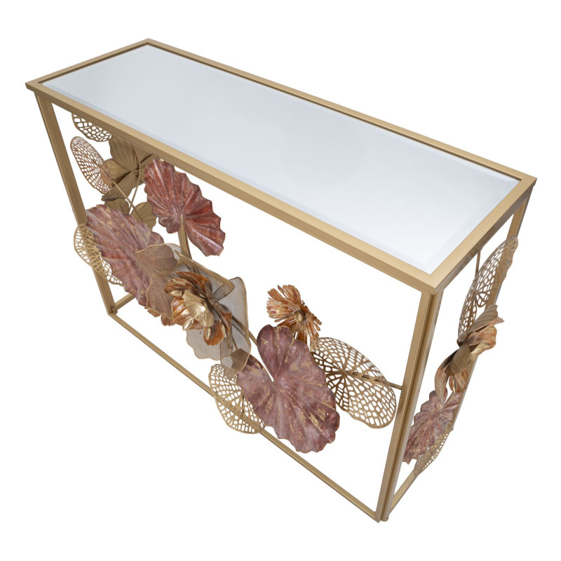 Console Glam Red – Metallo dorato e piano a specchio multicolore 114x41,5x80 cm