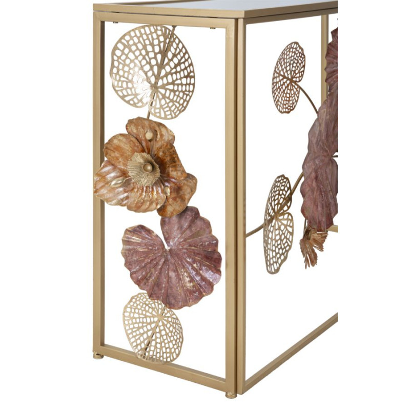 Console Glam Red – Metallo dorato e piano a specchio multicolore 114x41,5x80 cm