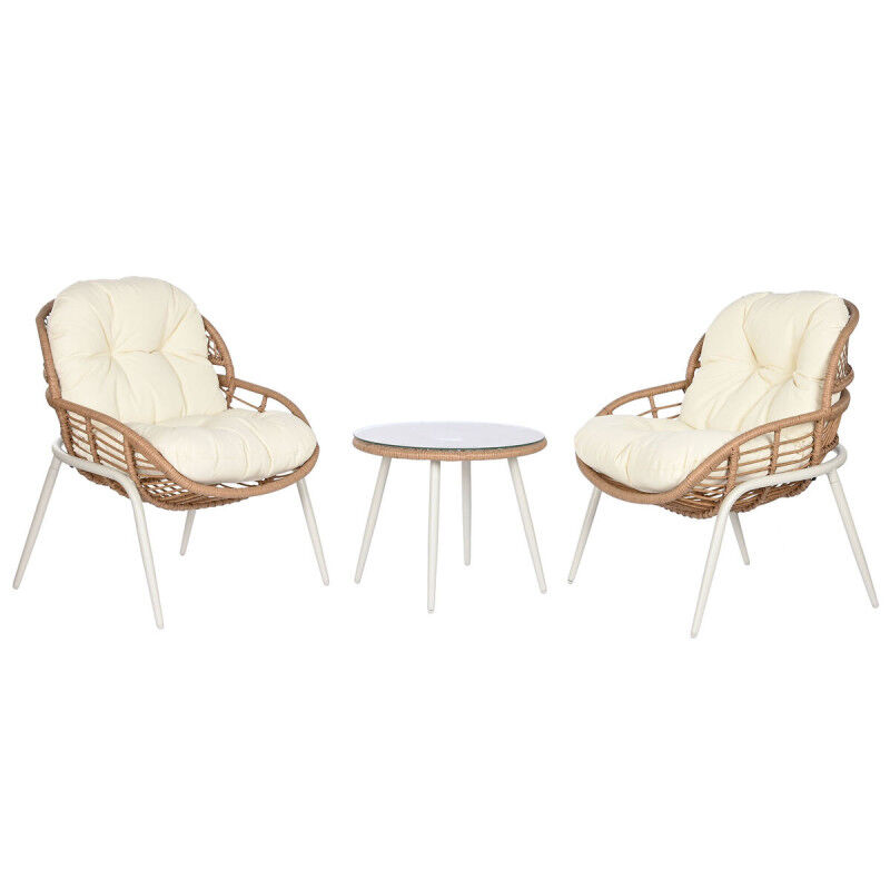 Ensemble Table avec 2 Sièges Home ESPRIT Blanc Beige Gris Naturel 55 x 55 x 47 cm