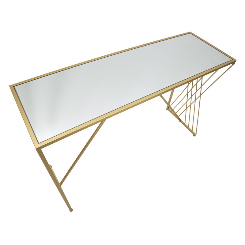 Console Easy – Metal dourado e tampo espelhado 120x40x80 cm