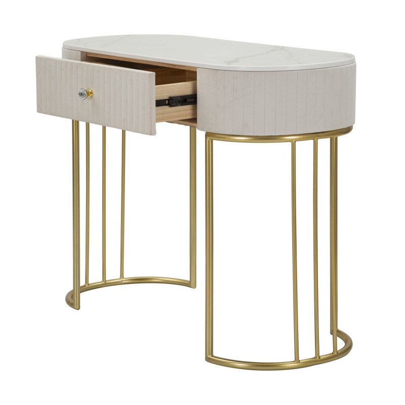 Console Montpellier Crème – Métal, bois et tissu crème 100x40x75 cm