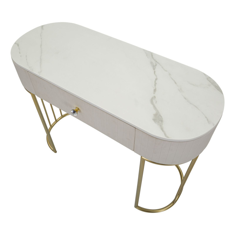 Console Montpellier Crème – Métal, bois et tissu crème 100x40x75 cm