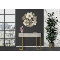 Console Montpellier Crème – Métal, bois et tissu crème 100x40x75 cm