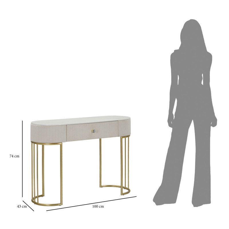 Console Montpellier Crème – Métal, bois et tissu crème 100x40x75 cm