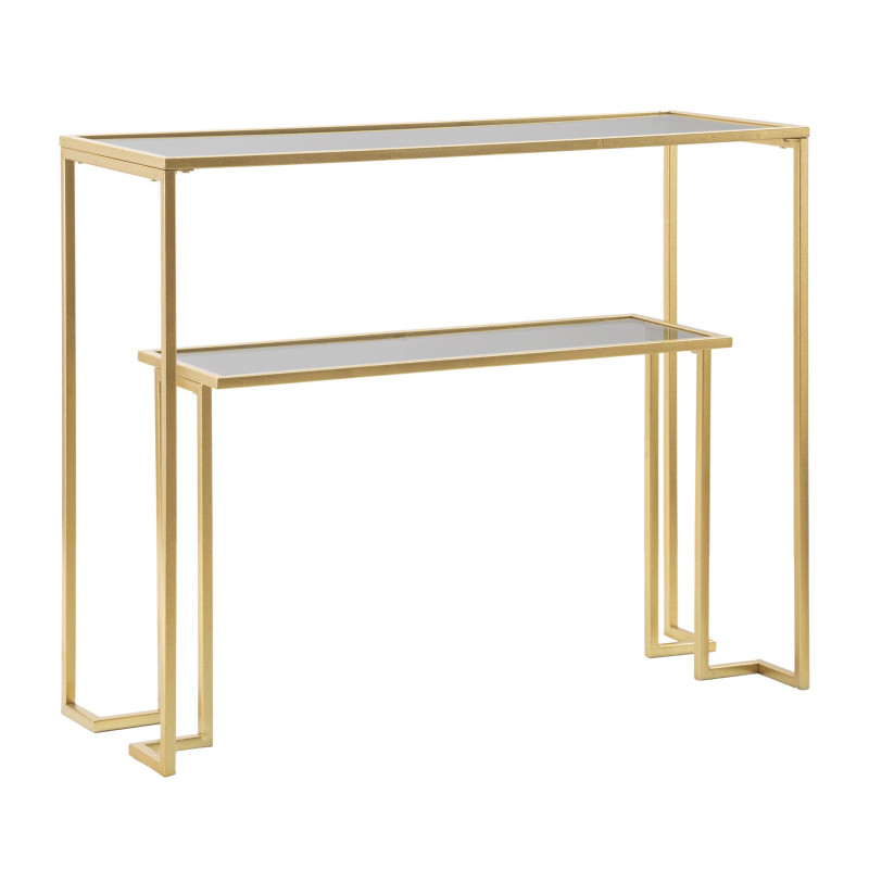 Console Nível – Metal Dourado e Tampo de Vidro 100x35x80 cm