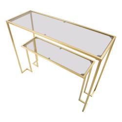 Console Nível – Metal Dourado e Tampo de Vidro 100x35x80 cm