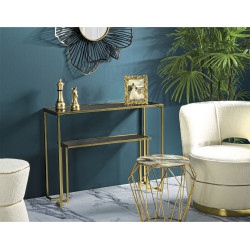 Console Nível – Metal Dourado e Tampo de Vidro 100x35x80 cm