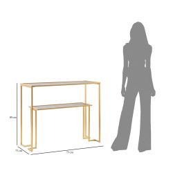 Console Nível – Metal Dourado e Tampo de Vidro 100x35x80 cm